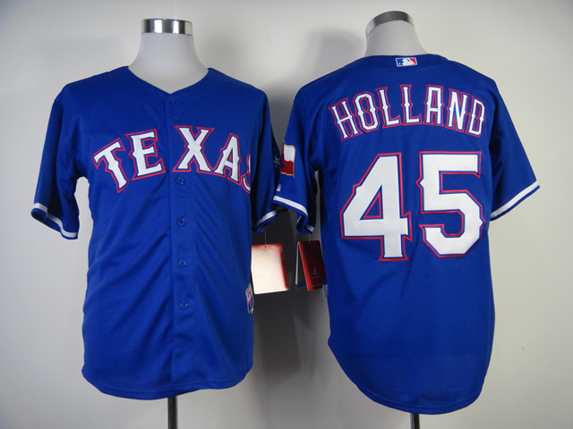 Men Texas Rangers 45 Holland Blue MLB Jerseys